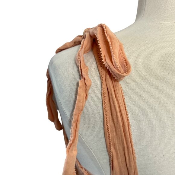 Aerie Smocked Tiered Baby Doll Sun Dress Size XL Peach Tie Straps Lightweight - Picture 5 of 9